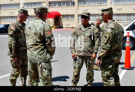 Lt. Gen. Antonio A. Aguto Jr., commanding general, First Army, and Command Sgt. Maj. John P. McDwyer, command sergeant major, First Army, visited the Mobilization Division, visited the Mobilization Division, Directorate of Plans, Training, Mobilization & Security (DPTMS), at Fort Bliss, Texas, on July 30, 2021. During the visit, Aguto and McDwyer were provided an initial orientation of the Fort Bliss Mobilization Force Generation Installation (MFGI) in support of U.S. Army Reserve and National Guard units and visited the Dona Ana Range Complex, New Mexico. Stock Photo