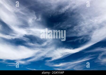 Cirrus clouds in the sky (closeup). Stock Photo
