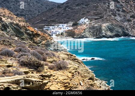 The small Greek village of Paralia Agkali and Agkali Beach Stock Photo