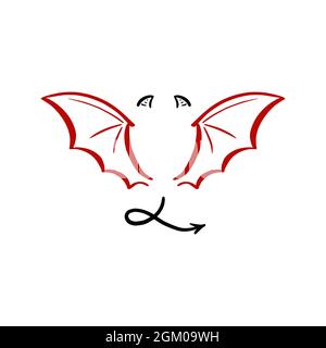 Devil stylized vector illustration. Devil with wing and tail. Hand drawn line sketch style. Stock Vector
