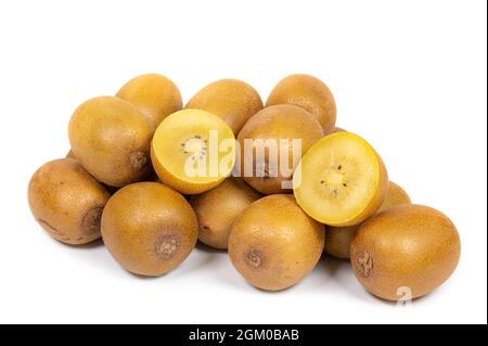 A ripe golden kiwi on a white background Stock Photo