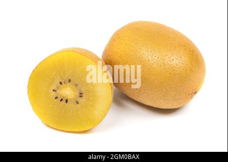 A ripe golden kiwi on a white background Stock Photo