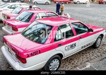 Mexico City,Hispanic drivers Alvaro Obregon San Angel,Plaza San Jacinto taxi taxis cabs cab taxicab stand Stock Photo