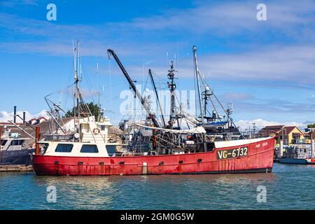 Commercial fishing vessel docked in Steveston Harbour in British Columbia Canada Stock Photo