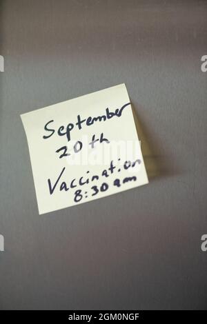 Handwritten message on fridge  Stock Photo