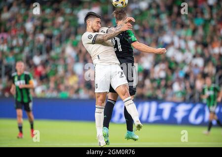 September 15, 2021: Austin FC Zan Kolmanic Defender (21) in action during the MLS match against Los Angeles FC at Q2 Stadium. Austin, Texas. Mario Cantu/CSM Stock Photo