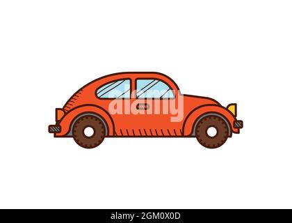 Retro red car. Red beetle car isolated on white Stock Vector