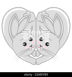 Vector design of heart shaped rabbits, heart shaped mascot Stock Vector