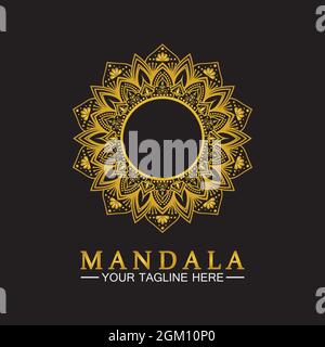 Gold Flower Mandala Vector logo template illustration.template for spiritual retreat or yoga studio,Ornamental business cards,vintage luxury, ornament Stock Vector