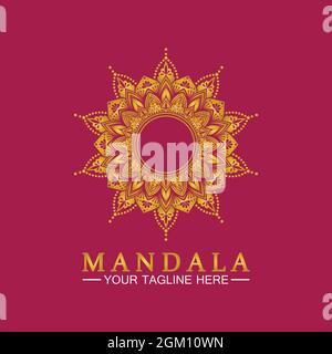 Gold Flower Mandala Vector logo template illustration.template for spiritual retreat or yoga studio,Ornamental business cards,vintage luxury, ornament Stock Vector