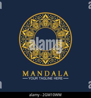 Gold Flower Mandala Vector logo template illustration.template for spiritual retreat or yoga studio,Ornamental business cards,vintage luxury, ornament Stock Vector