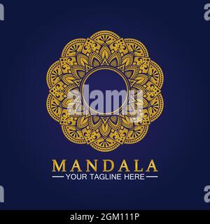 Gold Flower Mandala Vector logo template illustration.template for spiritual retreat or yoga studio,Ornamental business cards,vintage luxury, ornament Stock Vector