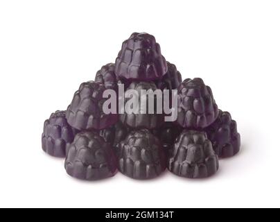 Pile of blackberry jelly candies isolated on white Stock Photo