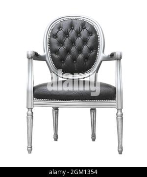Front view of antique leather armchair isolated on white Stock Photo