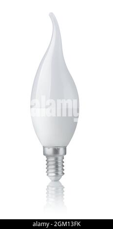 Front view of frosted LED candle light bulb isolated on white Stock Photo