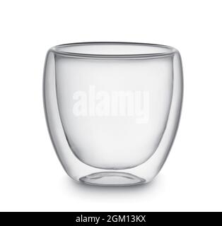Front view of empty transparent double wall glass isolated on white Stock Photo