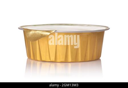 Round aluminum foil condiment cup isolated on white Stock Photo