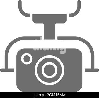 Action camera for drone, extreme video cam grey icon. Stock Vector