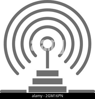 Radio antenna, radar detection system, receiver, transmitter grey icon. Stock Vector