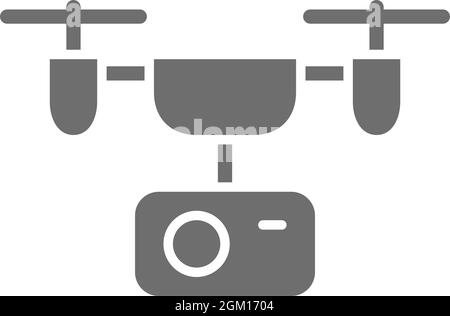 Drone with action camera grey icon. Isolated on white background Stock Vector