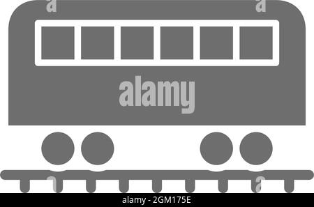 Coach on rails, train wagon, subway grey icon. Stock Vector