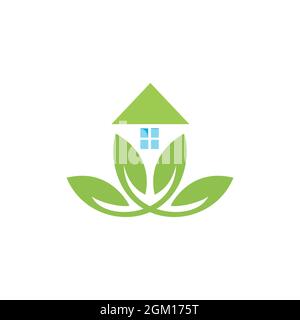 abstract home leaves logo icon flat concept vector graphic design Stock Vector