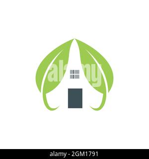 abstract home leaves stylish logo icon flat concept vector graphic design Stock Vector