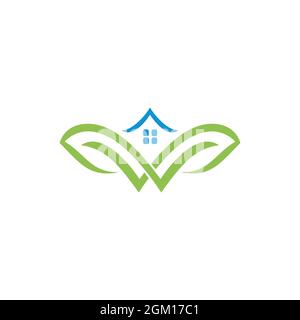 abstract letter w home leaves logo icon flat concept vector graphic design Stock Vector