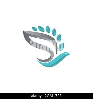 abstract stylish bird leaves logo icon flat concept vector graphic design Stock Vector