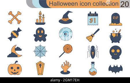 Halloween icon set flat design symbol collection vector image Stock Vector