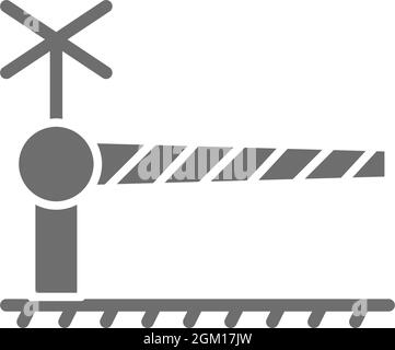 Railroad crossing with barrier, security gate line icon. Stock Vector