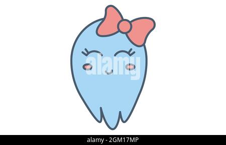 Cute cartoon ghost, friendly smiley spirit face. Blue baby friend. Funny kids toy, vector logo, illustration. Stock Vector