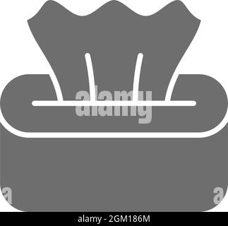 Wet napkin in box, tissue paper grey icon. Stock Vector