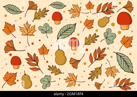 hand drawn vector illustration autumn leaves pattern Stock Vector