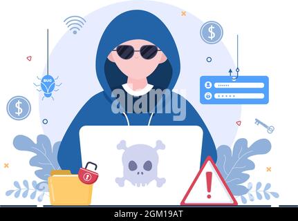 Hacker Using Computer Server to Activity Hacked Database, Network Storage, Social Account, Credit Card or Security. Background Vector Illustration Stock Vector