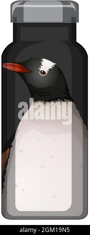 A black thermos bottle with penguin pattern illustration Stock Vector