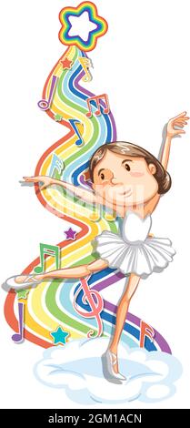 Ballerina with melody symbols on rainbow wave illustration Stock Vector ...