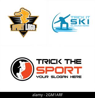 Game sport ski skateboarding man logo design Stock Vector