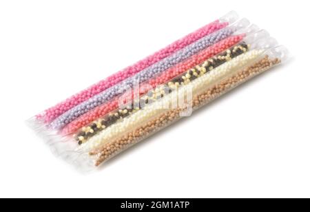 Various milk flavoring straws isolated on white Stock Photo