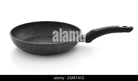 Side view of stone non-stick frying pan isolated on white Stock Photo
