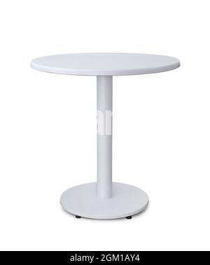 Front view of white round table isolated on white Stock Photo