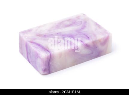 Handmade lavender organic soap bar isolated on white Stock Photo