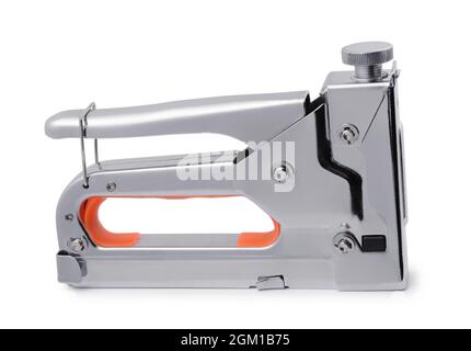 Side view of heavy duty construction staple gun isolated on white Stock Photo