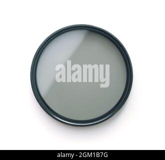 Top view of circular multi-coated polarizing filter isolated on white Stock Photo