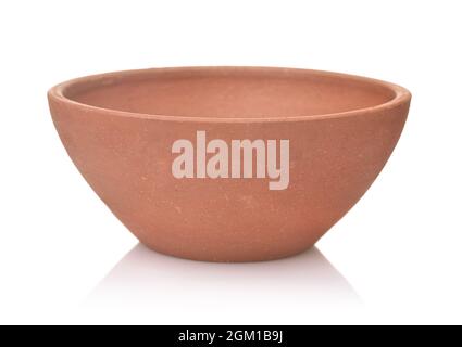 Side view of unpainted clay bowl isolated on white Stock Photo
