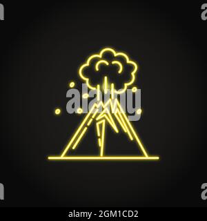 Neon volcano eruption icon in line style. Mountain symbol. Vector illustration. Stock Vector