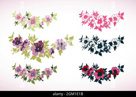 Hand drawn Cherry branches with flowers isolated background. Line art style Sakura vector illustration. Floral trendy outline pattern background. Bota Stock Vector
