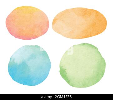 Abstract watercolor background. Circle and oval watercolor texture on white background. Orange, green, blue color. Stock Vector