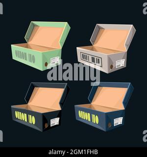 box of sneakers in set on dark Stock Vector