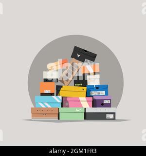 various shoe boxes lying in a pile Stock Vector